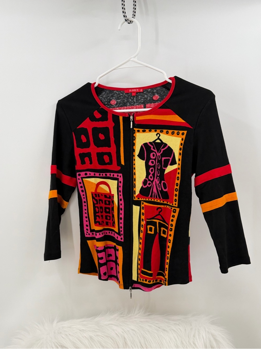 Vintage Noun Paris Y2K Graphic Zip Top French Avant Garde Closet Motif Fits Med